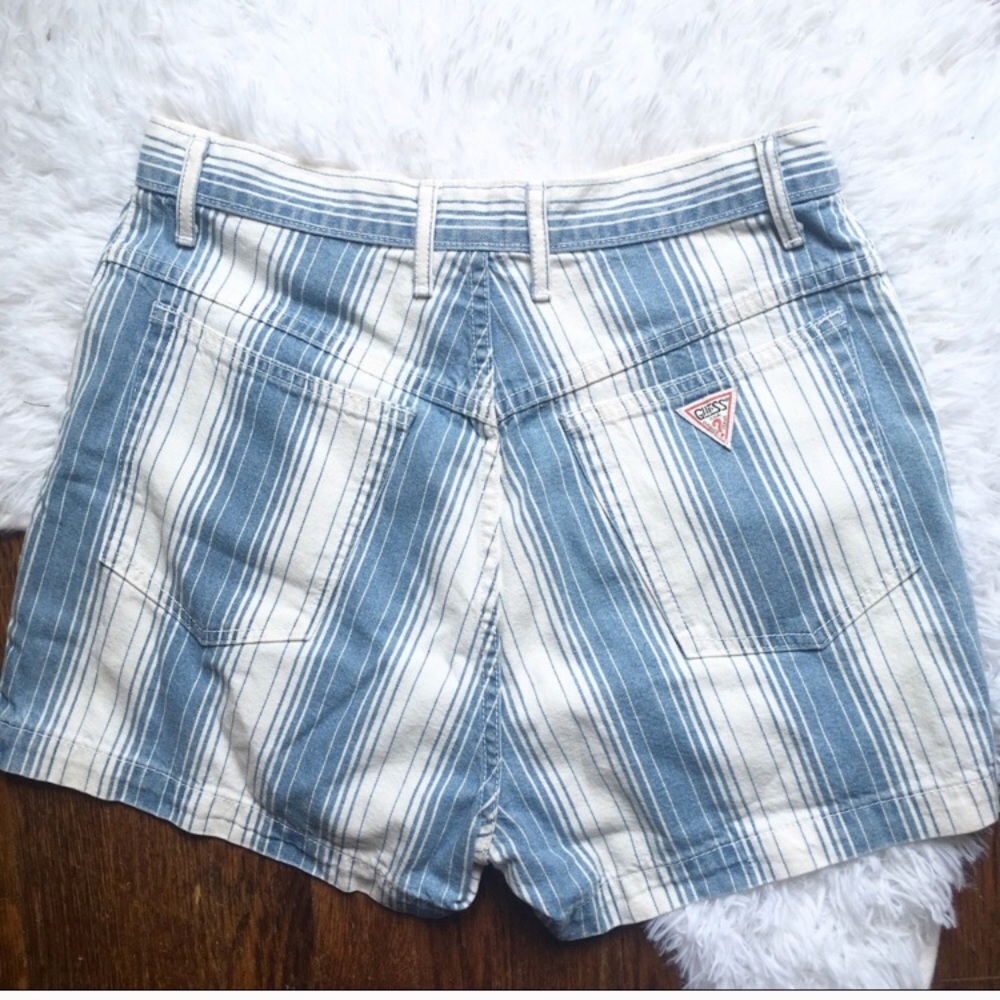 Vintage GUESS Triangle Logo Striped Denim Shorts